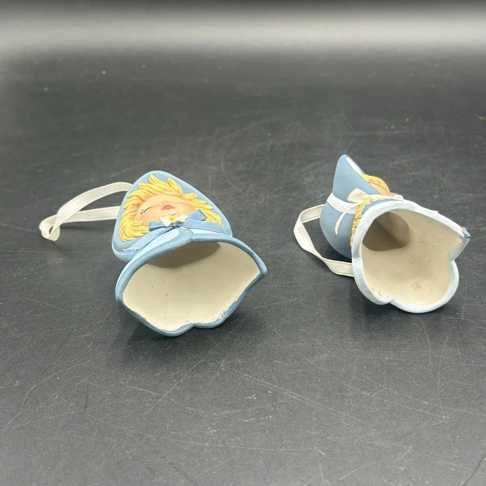 2 Vtg Ceramic Christmas Ornaments Handmade Bisque LITTLE GIRL YOUNG LADY